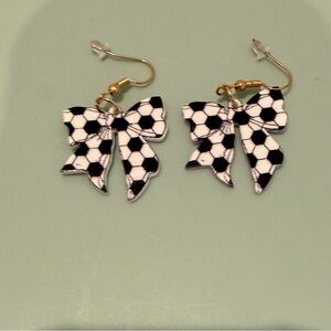 Super Cute Soccer Ball Pattern Bow Dangle Earrings - NIP